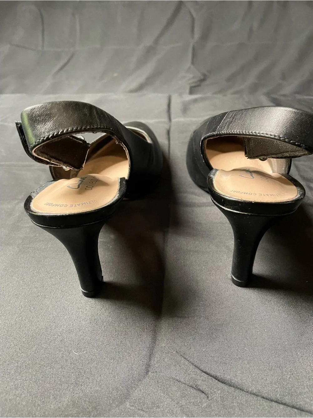 Clarks Black Pointed-Toe Slingback Kitten Heels